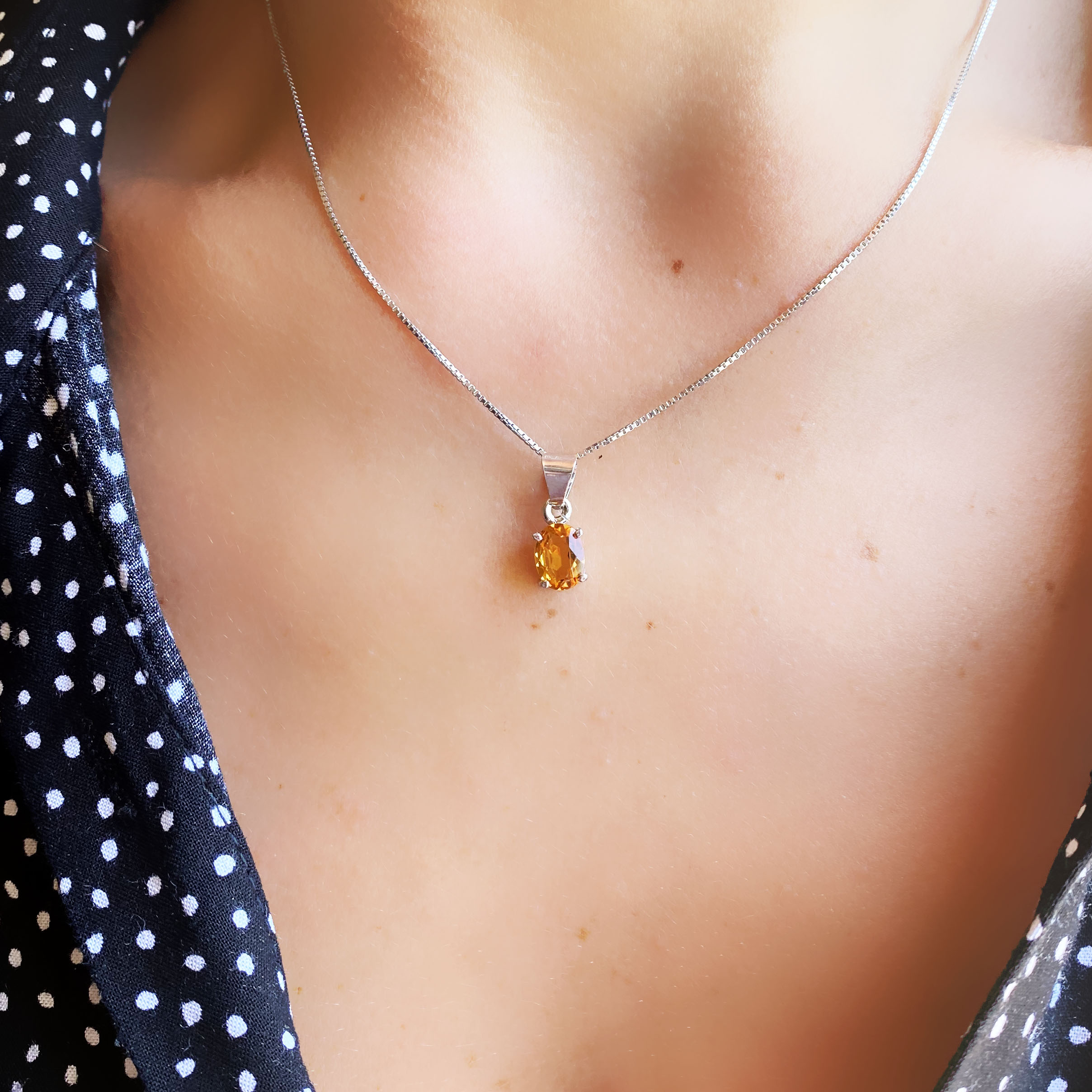 Collana Argento 925 Con Ciondolo Citrino Naturale 7.55 Carati – Fatto A Mano, Gioiello Indiano Per Donna E Uomo